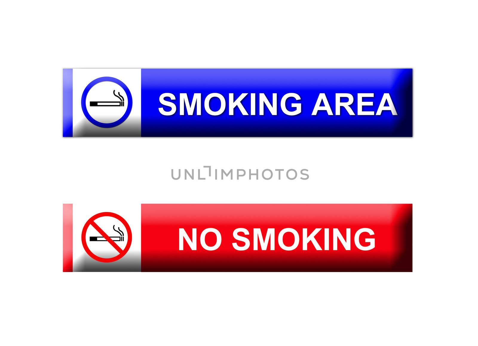 smoking area and no smoking sings on white background