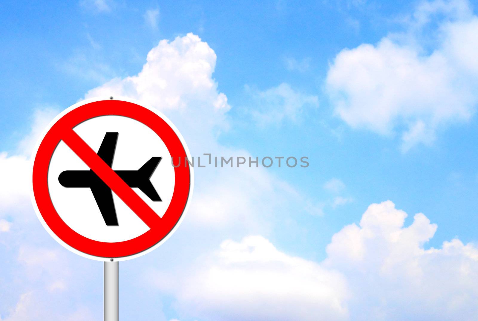 'no flying' sign with blue sky blank for your text by geargodz