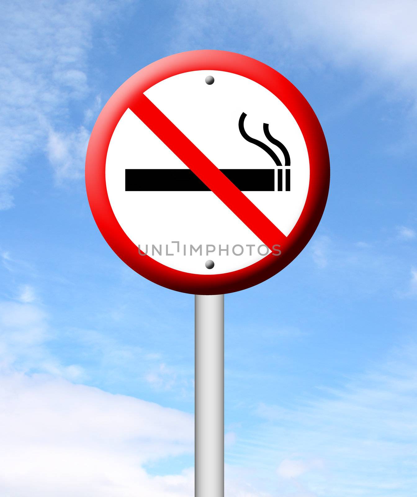 3D no smoking sign with blue sky background