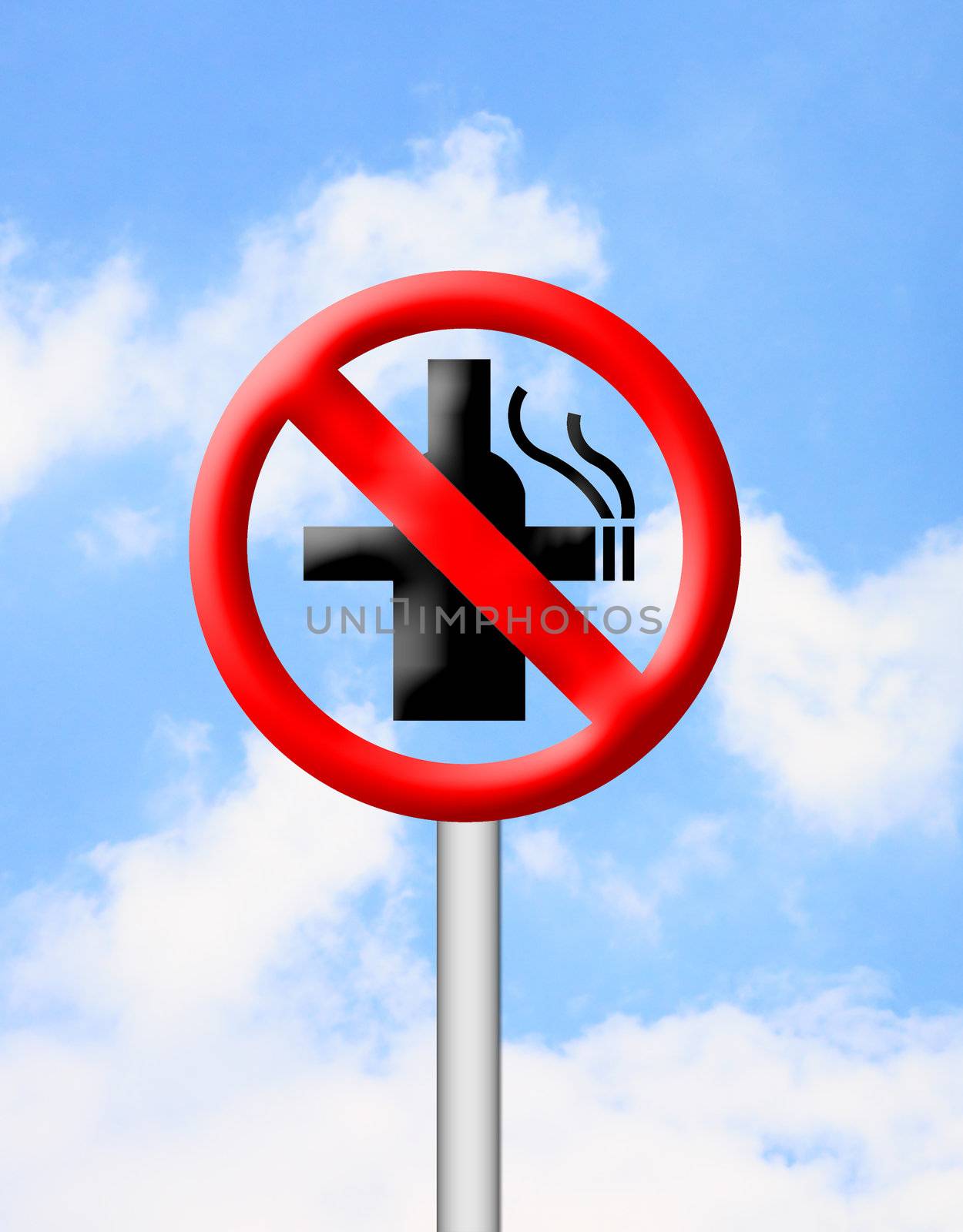 no smoking and no alcohol sign with blue sky by geargodz