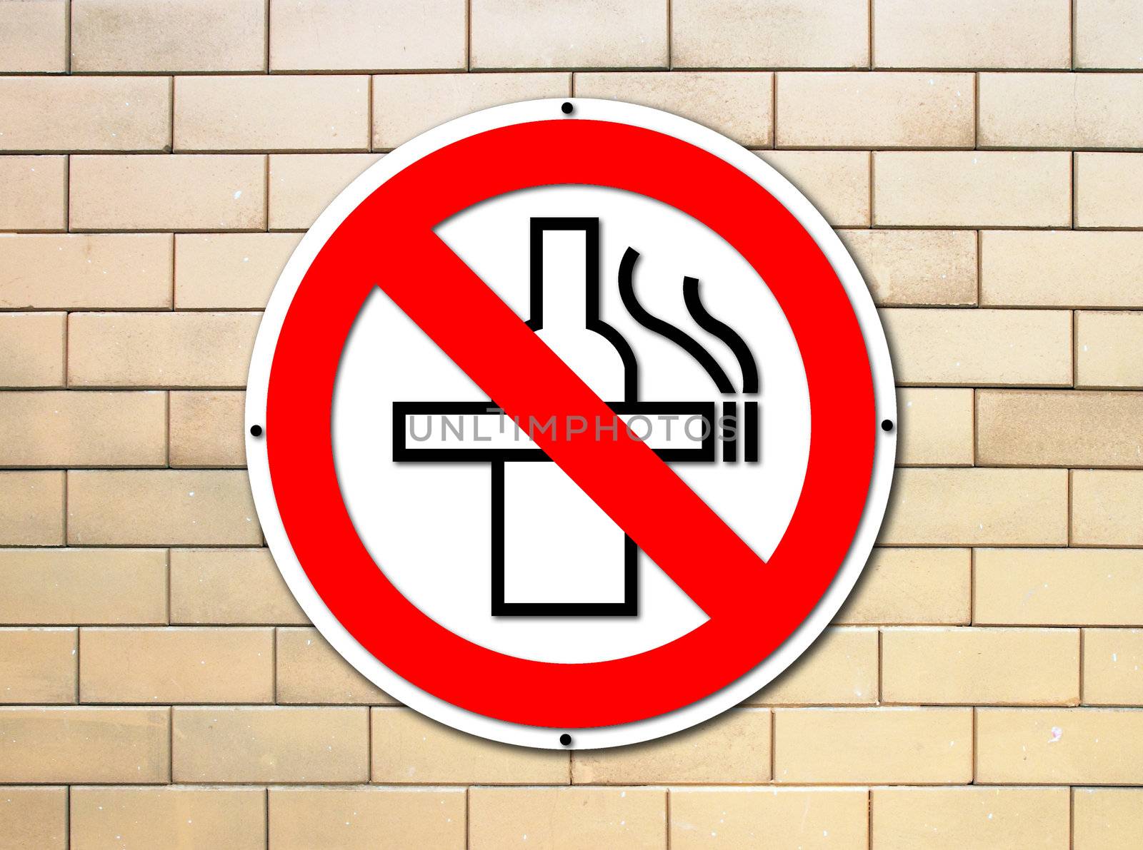 no smoking and no alcohol sign on brick wall background