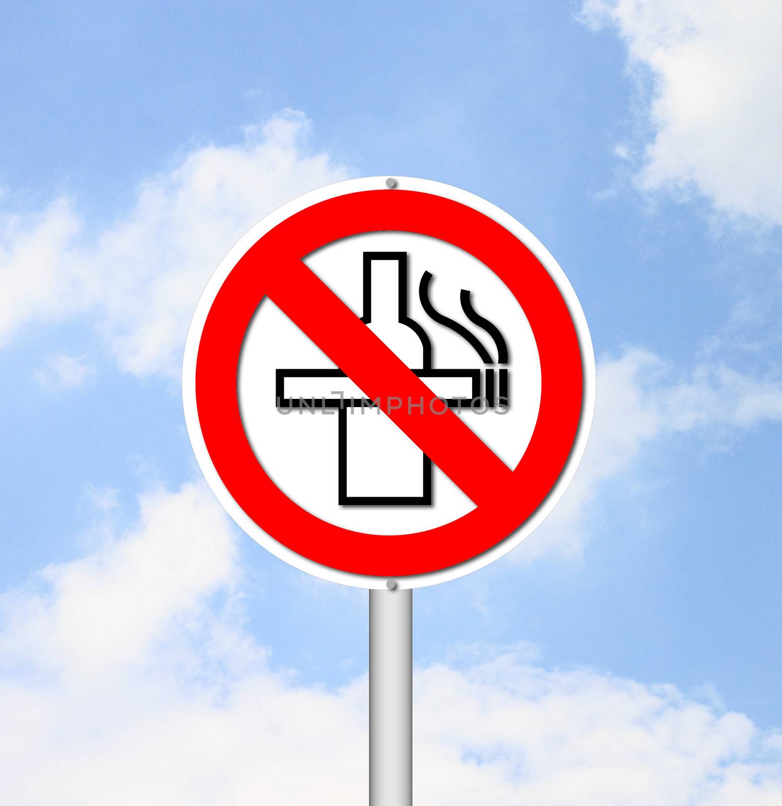 no smoking and no alcohol sign with blue sky background