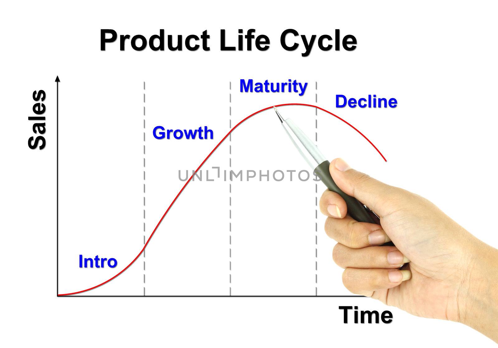 a pen pointer product life cycle chart (marketing concept)