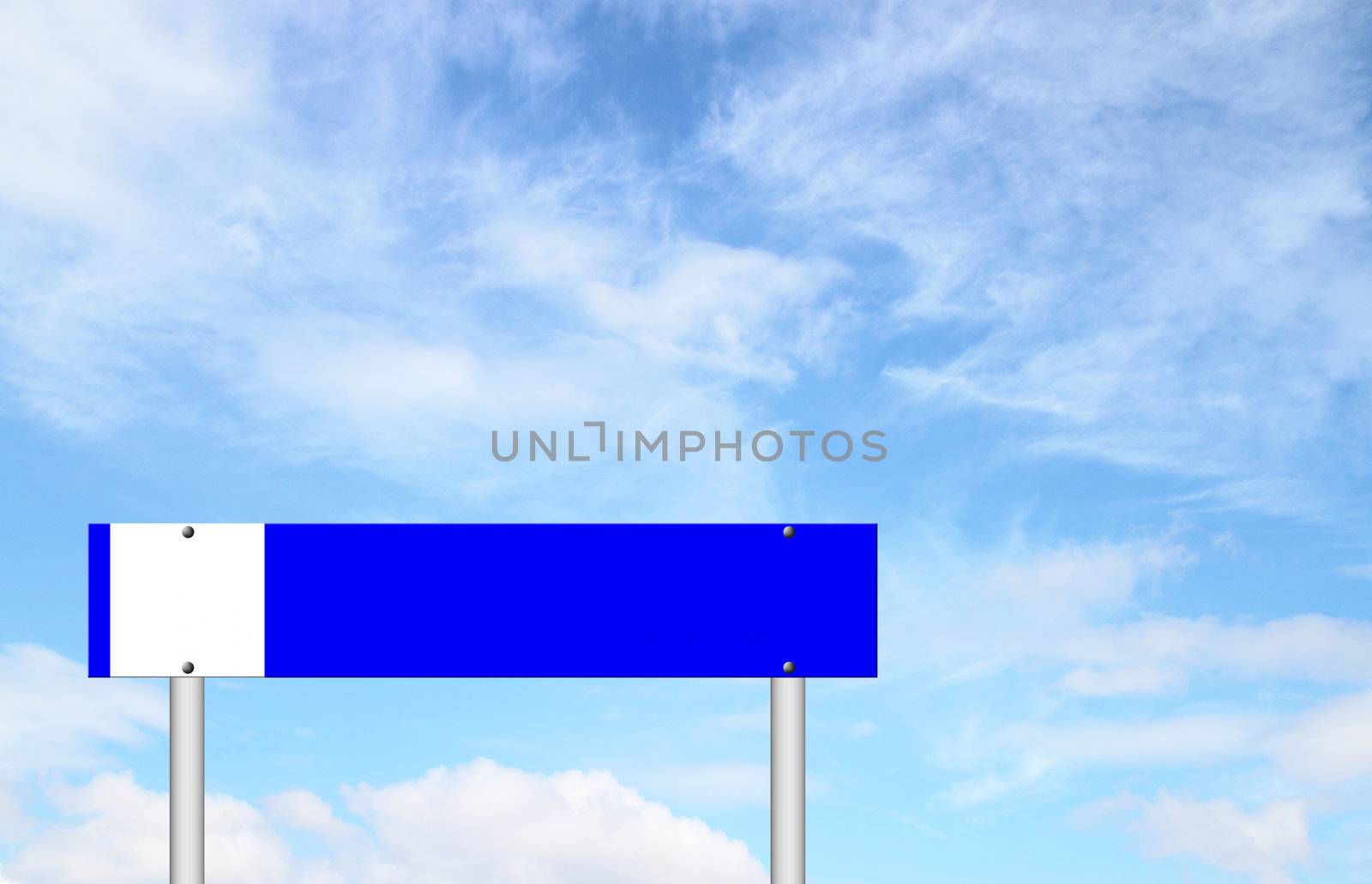 blue sign with blue sky background