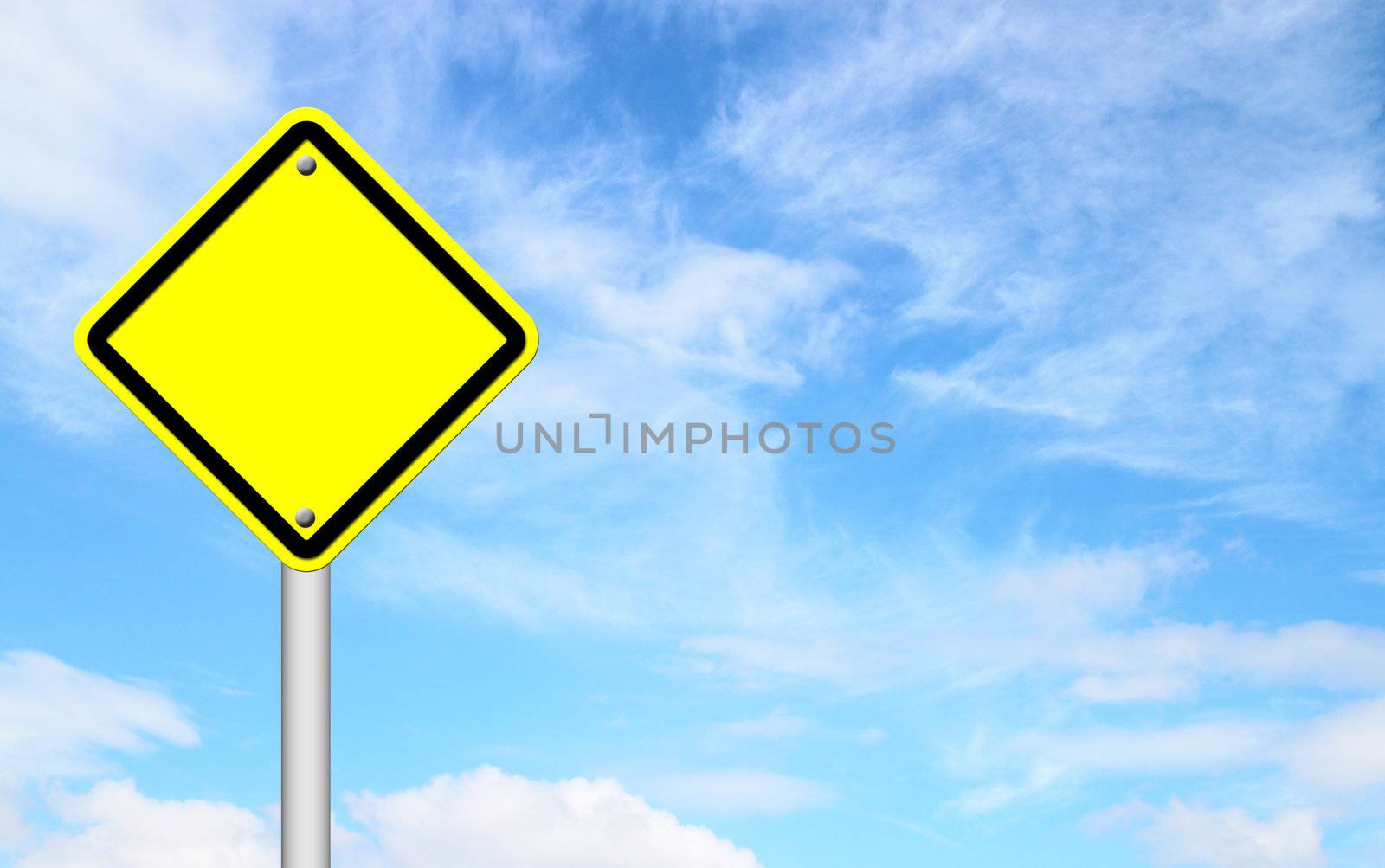 blank yellow traffic sign with blue sky by geargodz