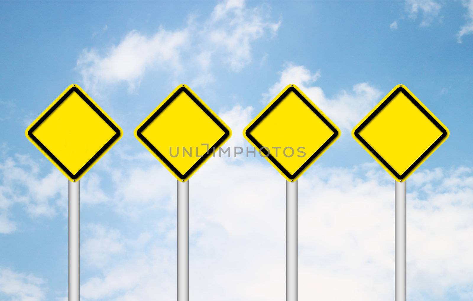 Four blank yellow traffic sign by geargodz