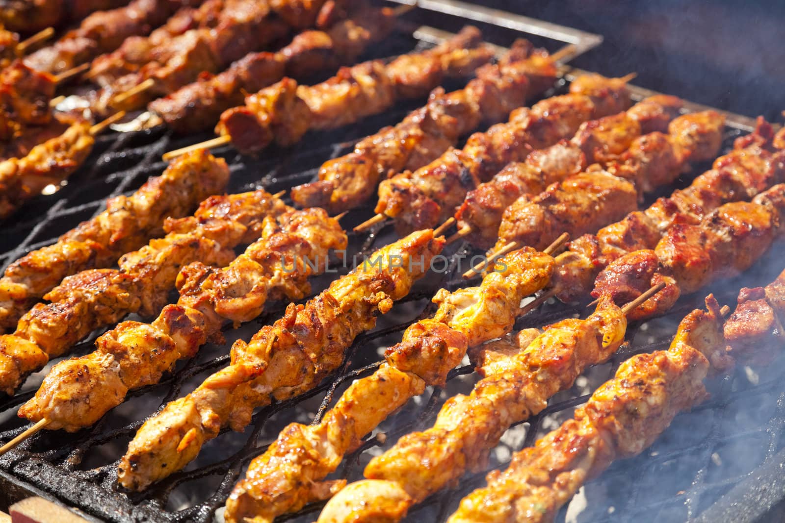 Barbecue sticks with chicken meat by hanusst