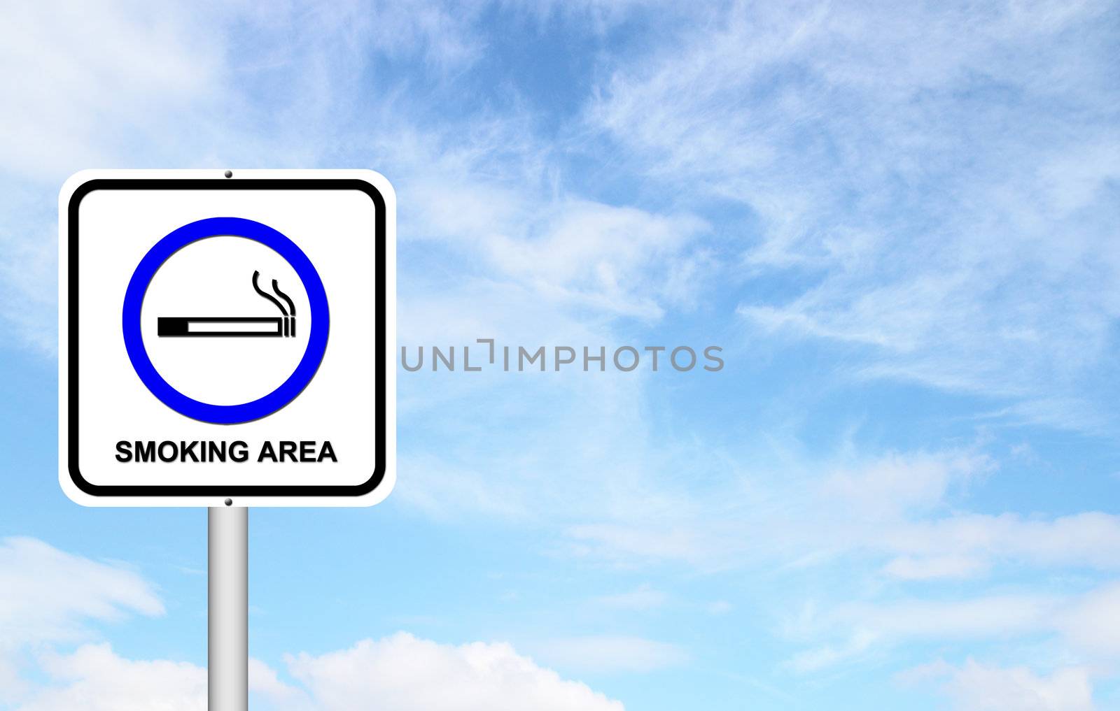 smoking area sign with blue sky blank for text