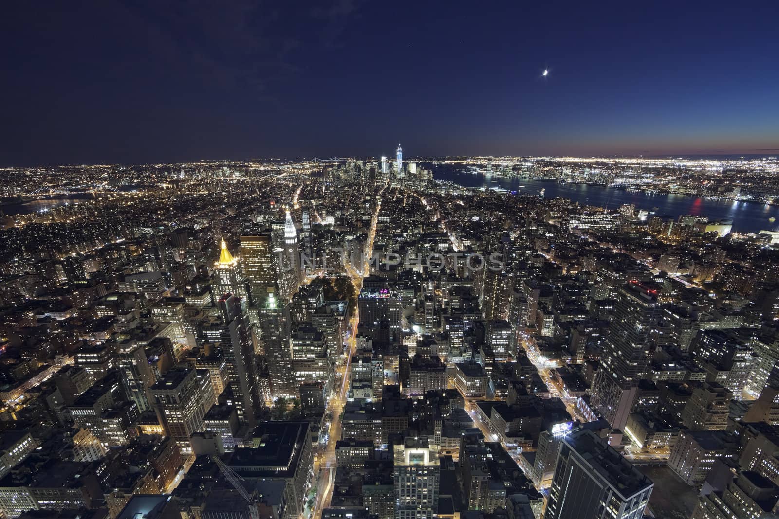 The New York City panorama with Manhattan in the night