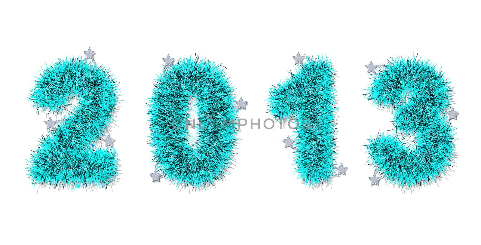 blue tinsel forming 2013 year number on white