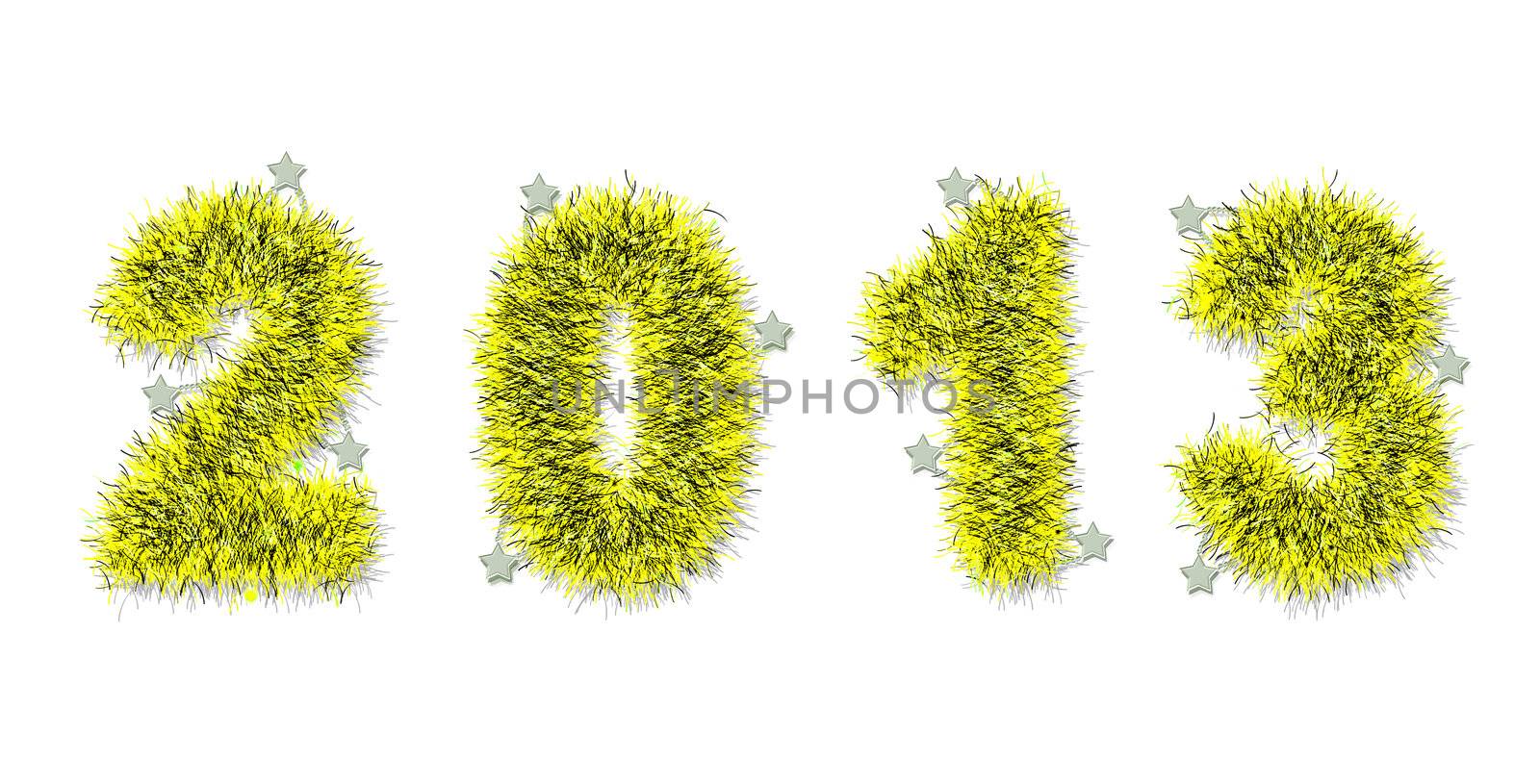 yellow tinsel forming 2013 year number on white