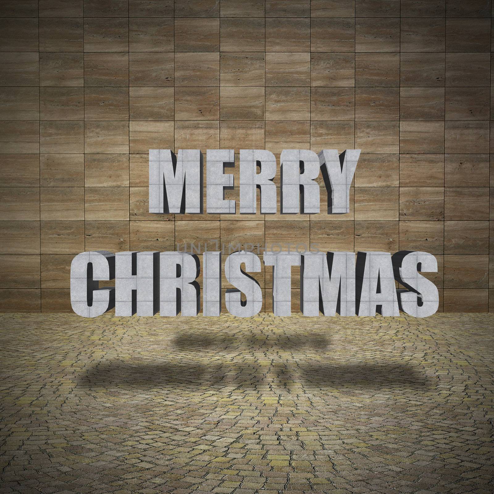 Merry Christmas, Concrete wall with pavement by siraanamwong