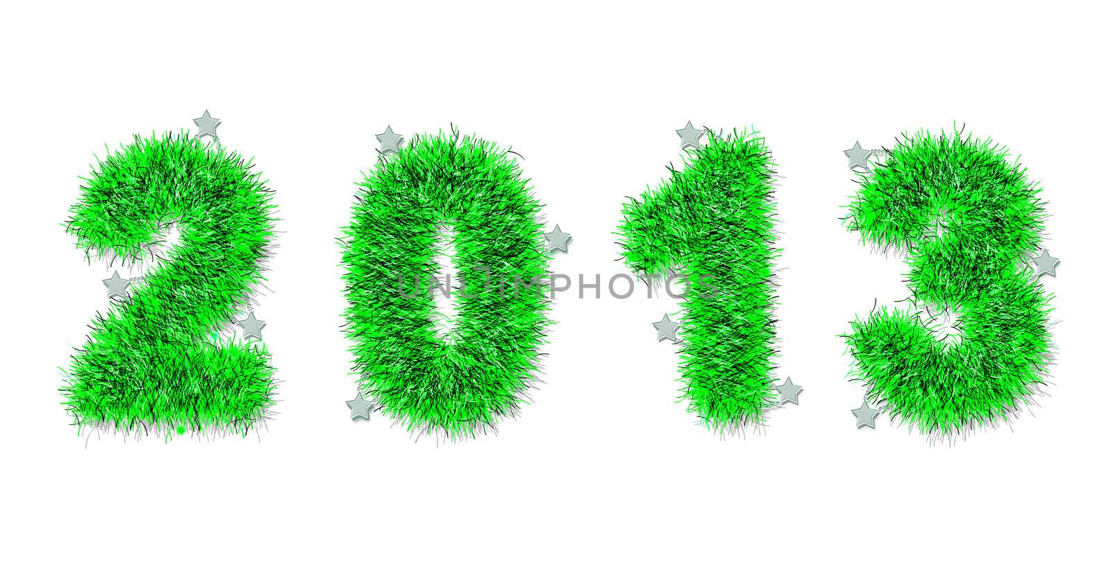 green tinsel forming 2013 year number on white