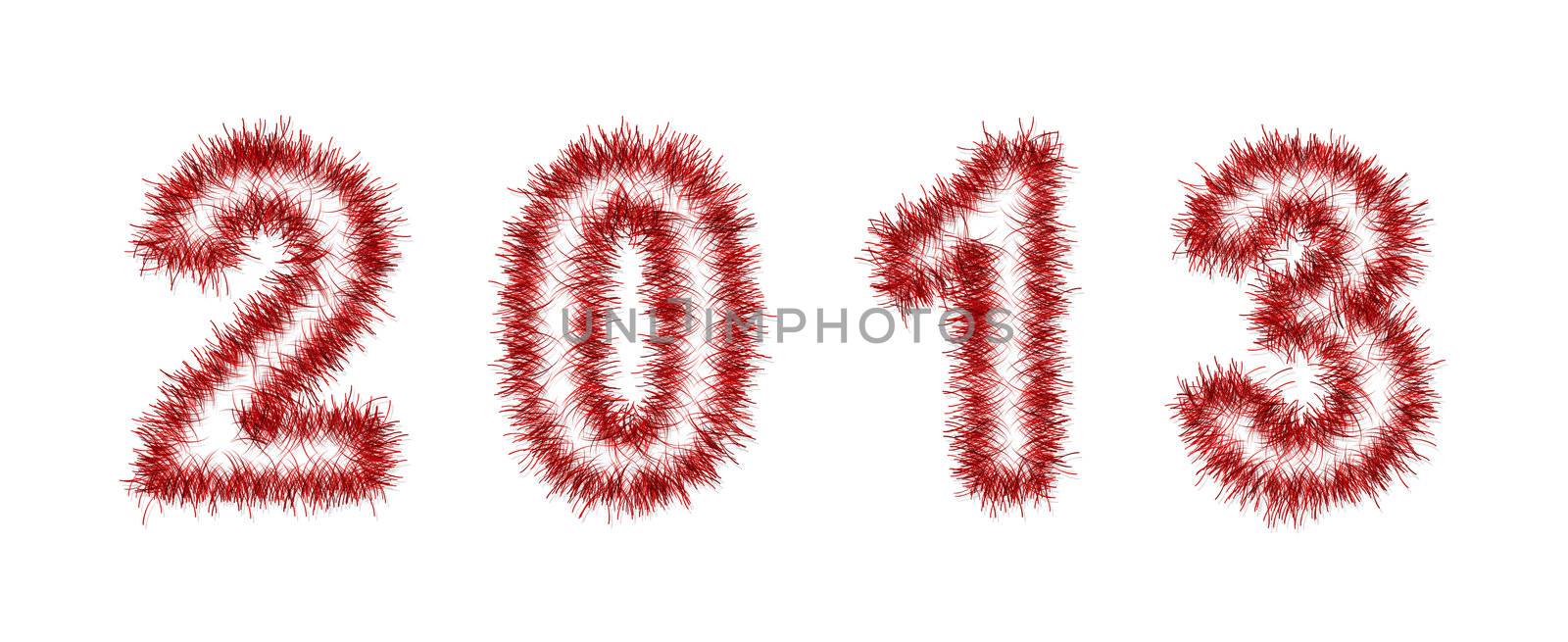 red tinsel forming 2013 year number on white