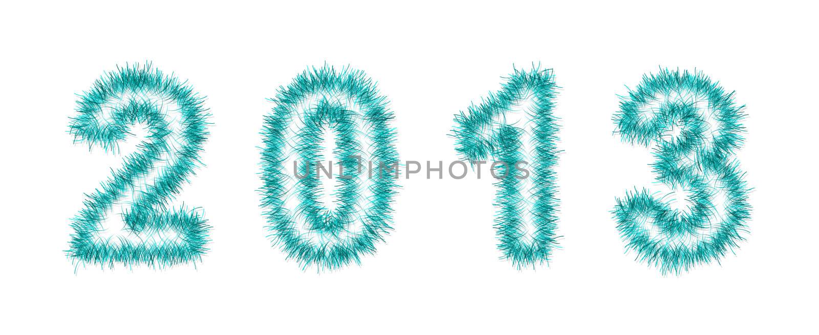 light blue tinsel forming 2013 year number on white