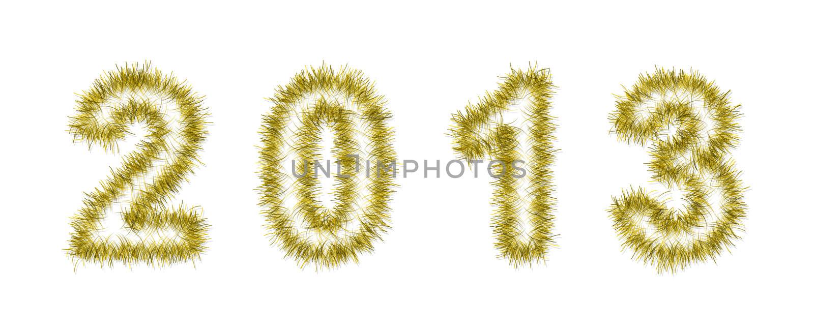 yellow tinsel forming 2013 year number on white