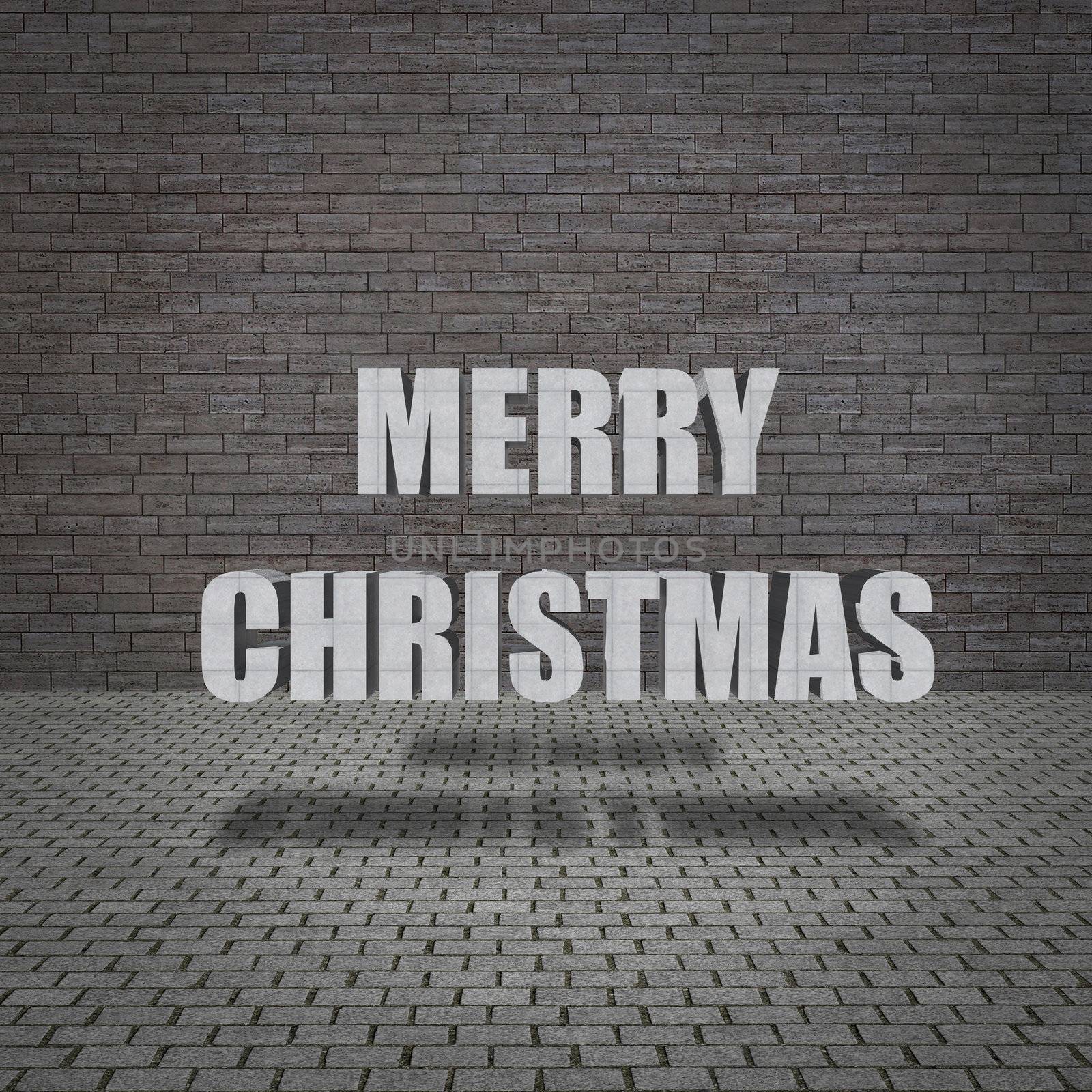 Merry Christmas with grunge concrete wall and old pavement.