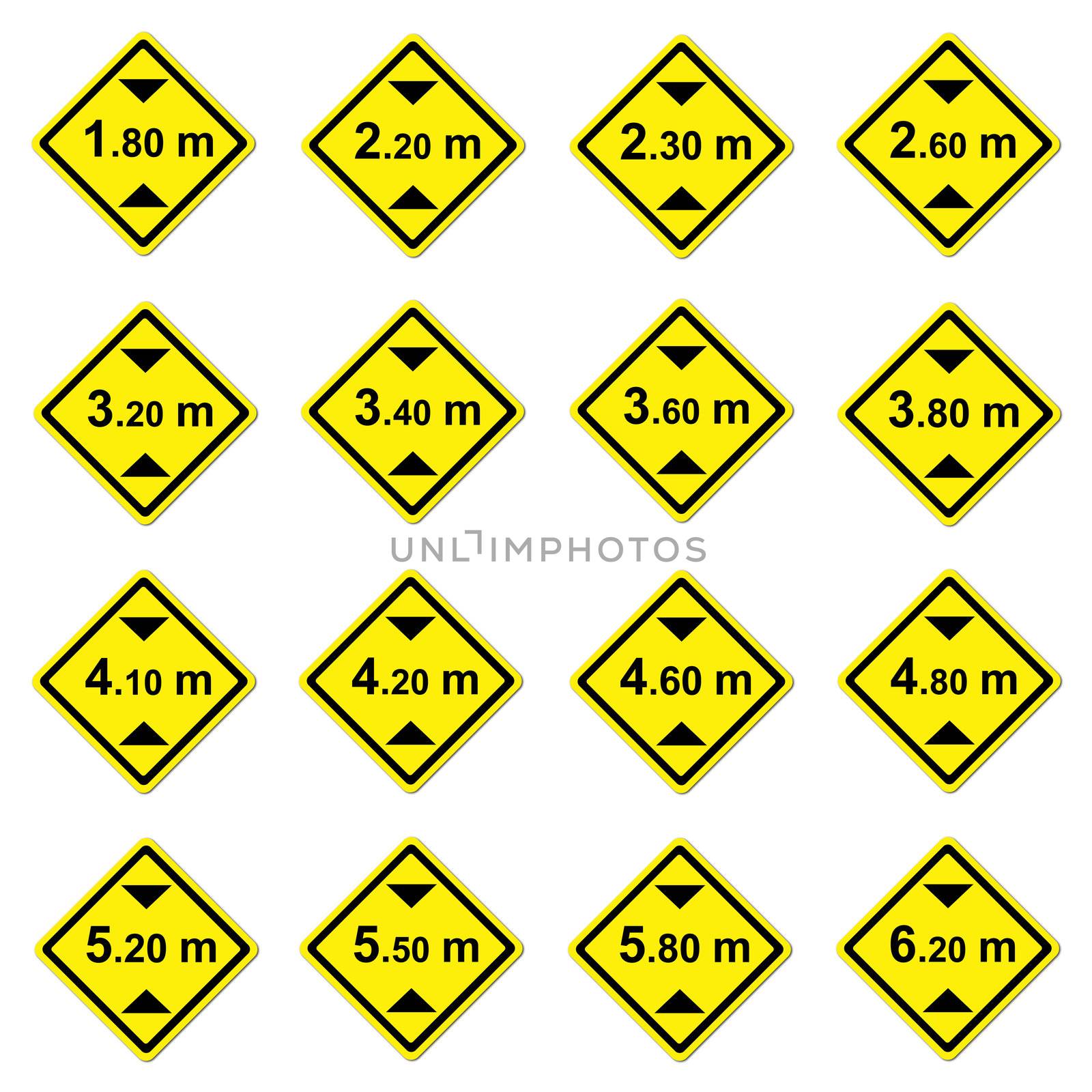 16 height limitation traffic sign on white