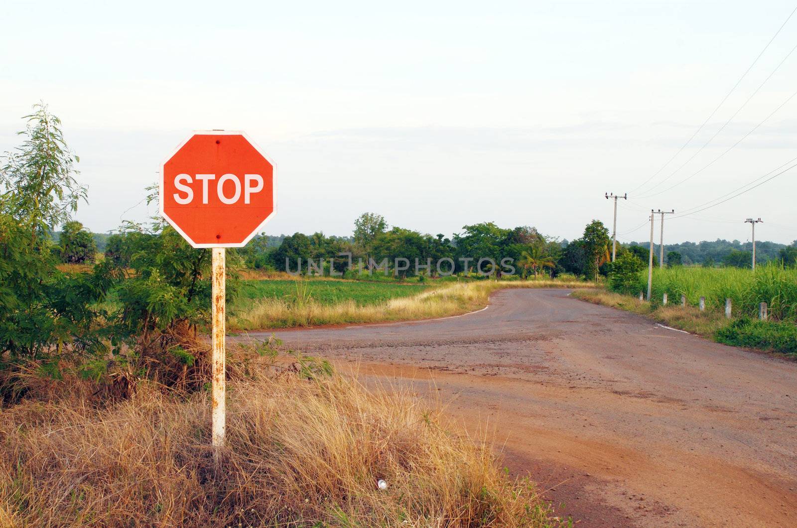 stop sign in a country road