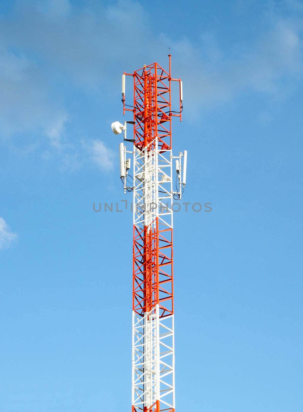mobile telecommunication tower with blue sky by geargodz