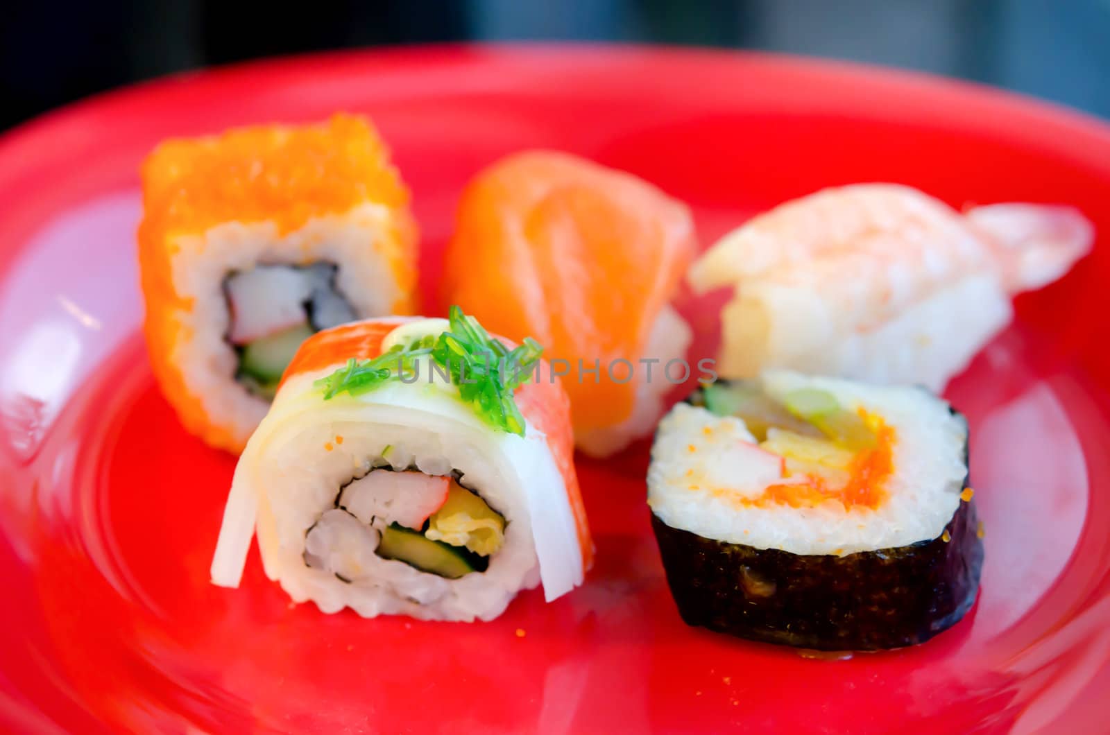 Japanese cuisine - sushi roll on plate