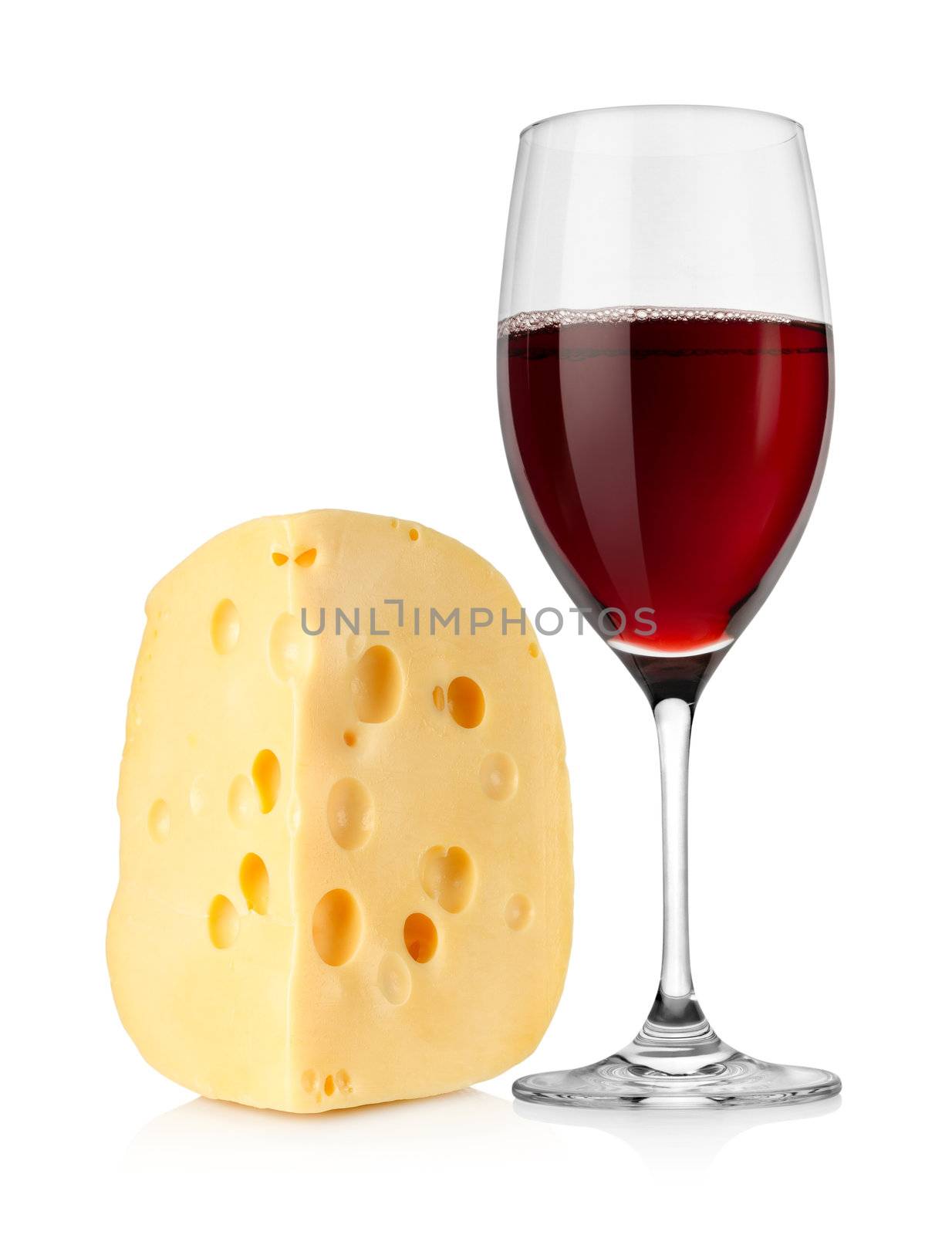 Wine and dutch cheese isolated on a white background