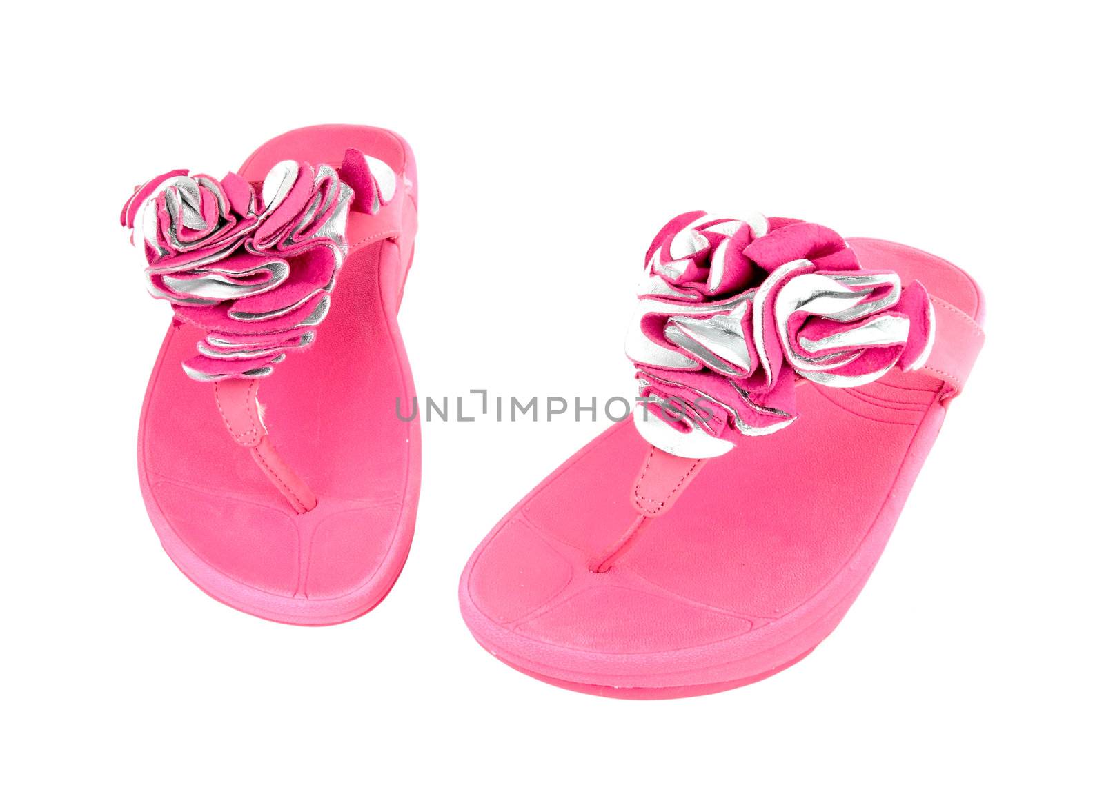 pink slippers on white background