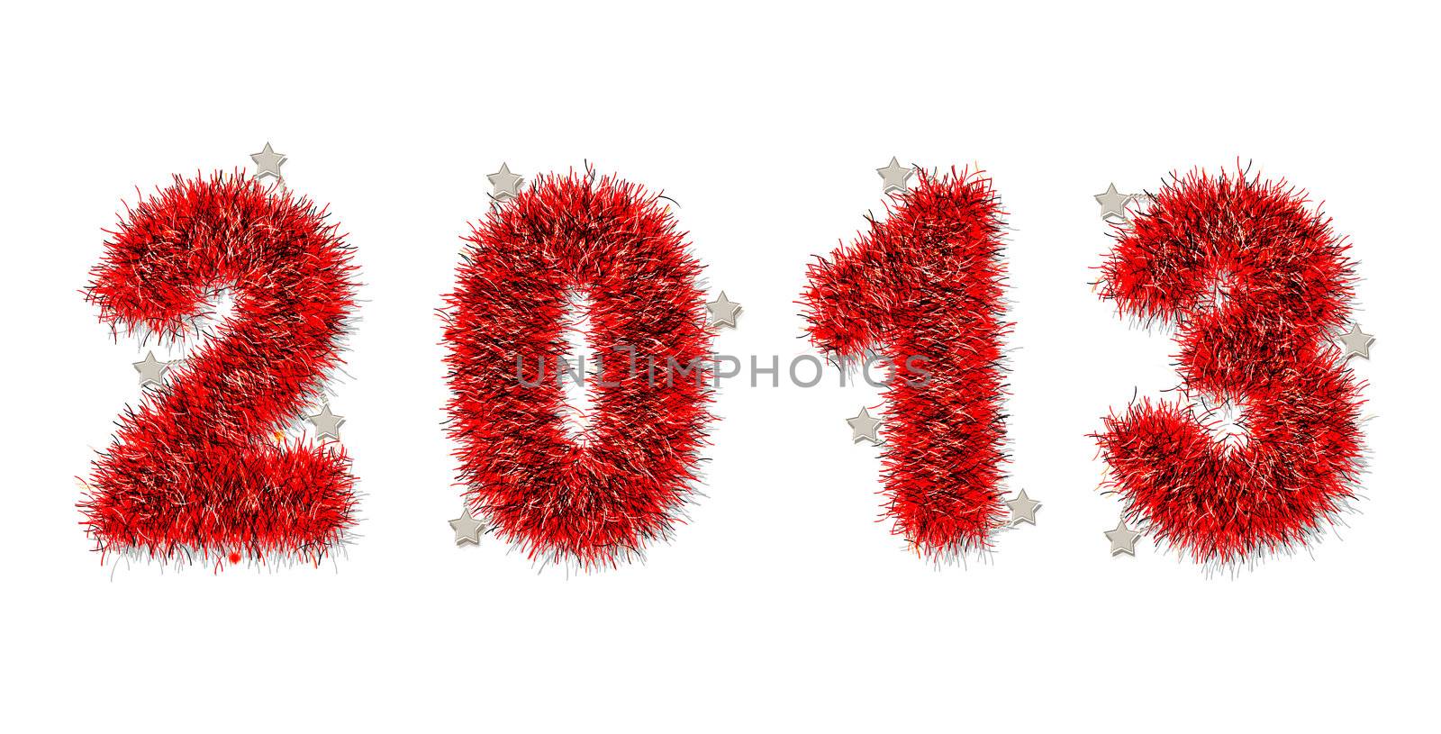 red tinsel forming 2013 year number on white