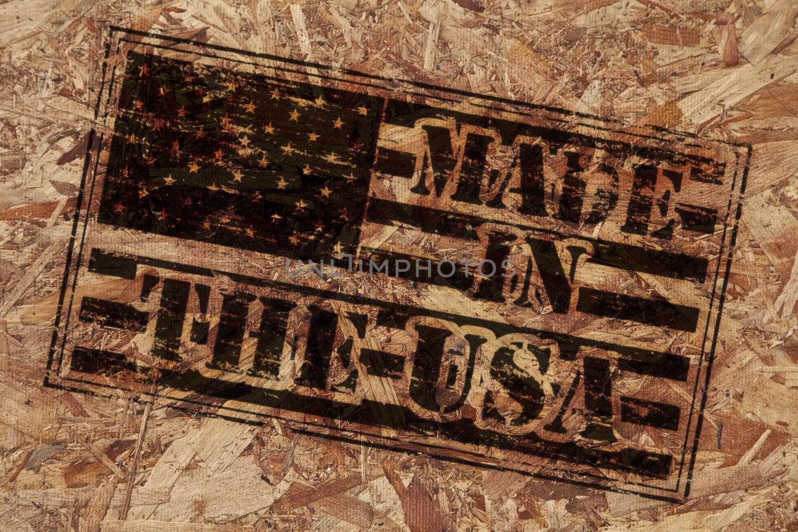 Made in the USA stamp on rough wooden background