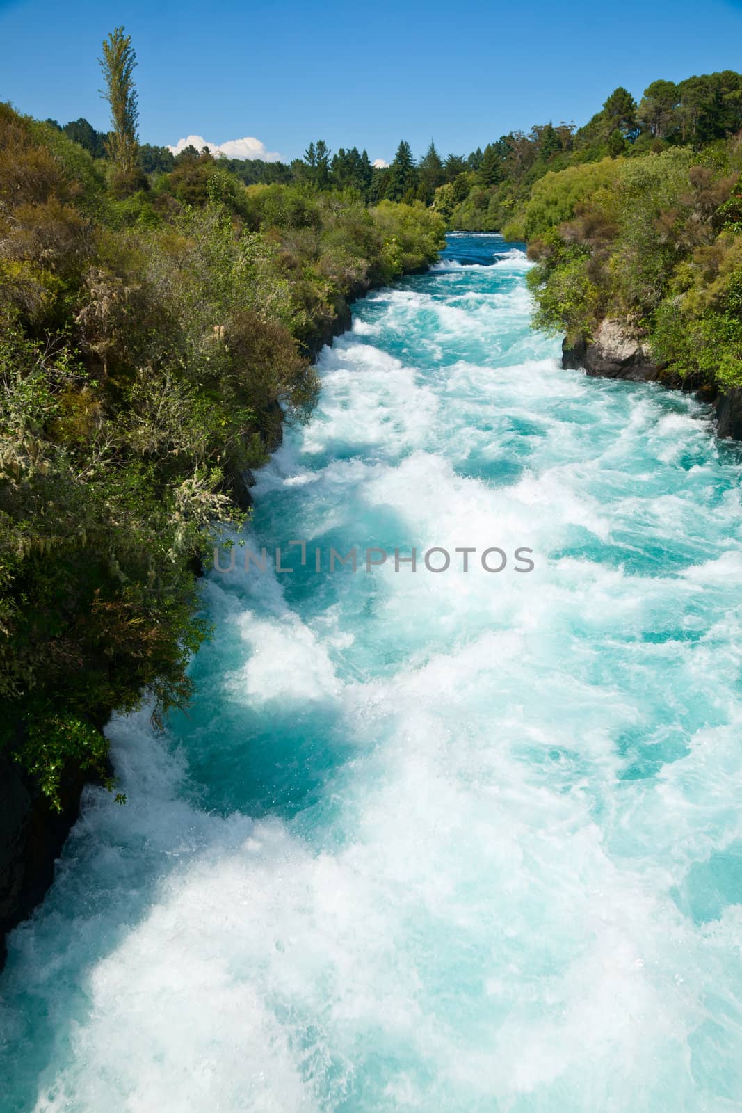 Narrow canyon of Huka falls on the Waikato River, New Zealand