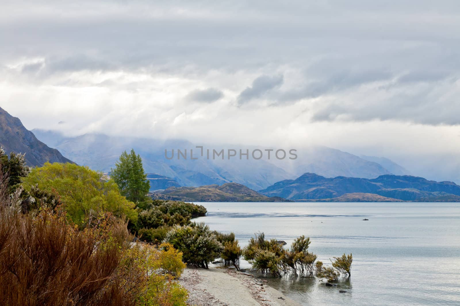 Dramatic sky over Lake Wanaka in the South Island of New Zealand