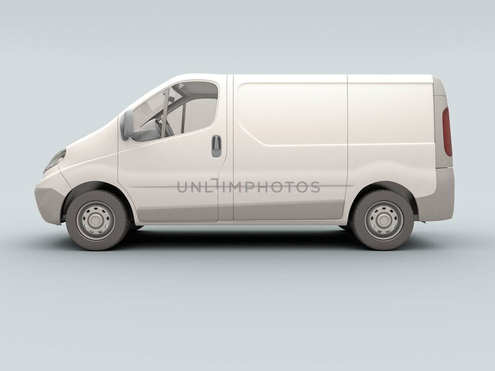 White commercial van on a gray background with shadow