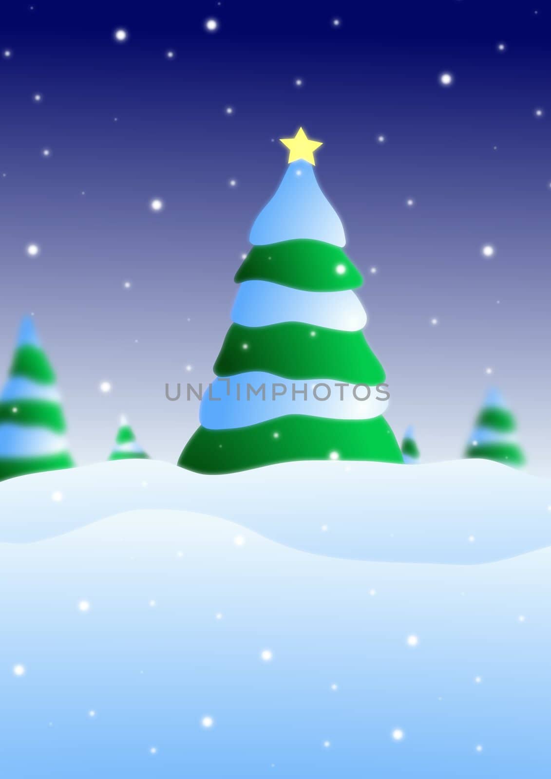 Illustration of a Christmas tree scene