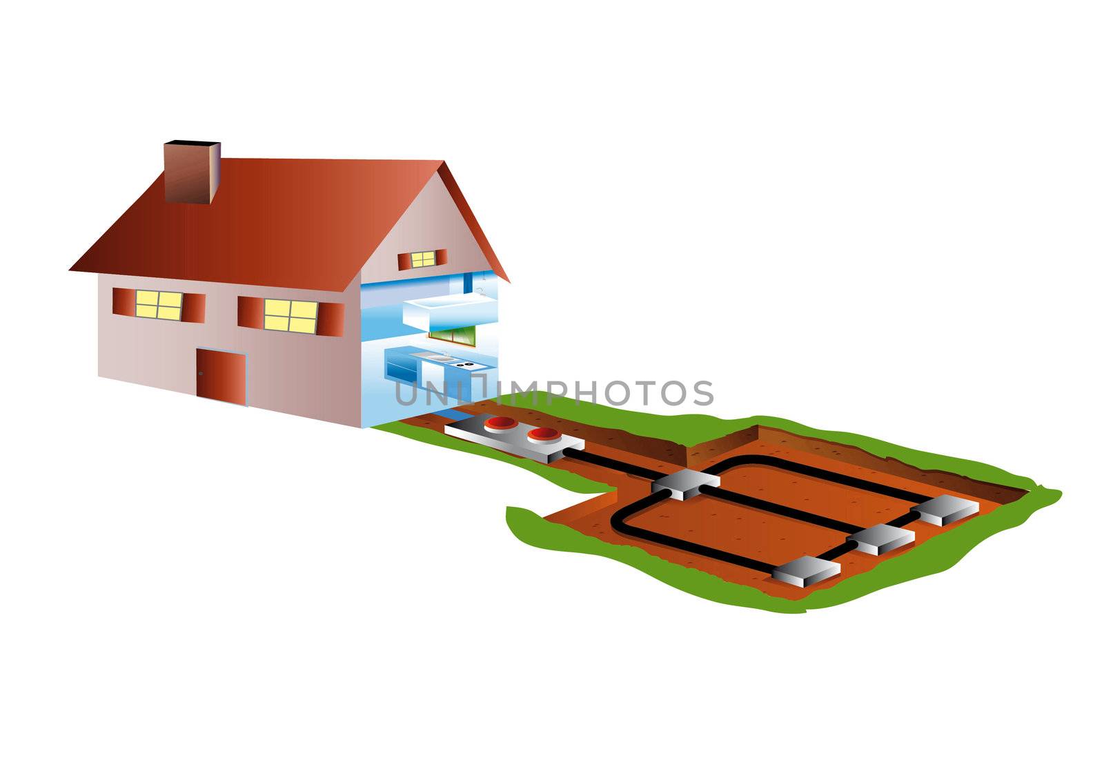 ecological houses with air-conditioning in basement or by geothermics