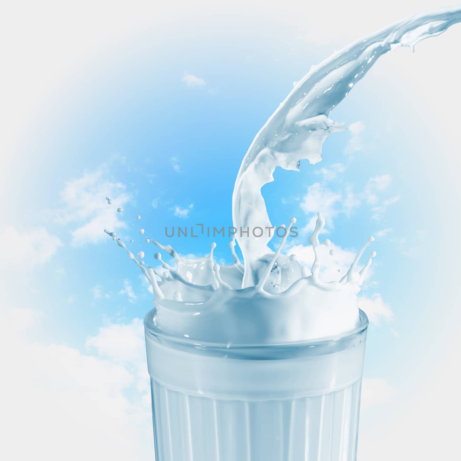 Fresh milk in the glass on colour background, illustration