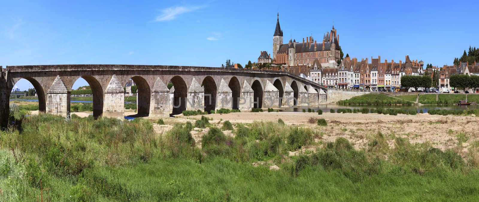 panorama of the city of gian with its castle and the Loire River