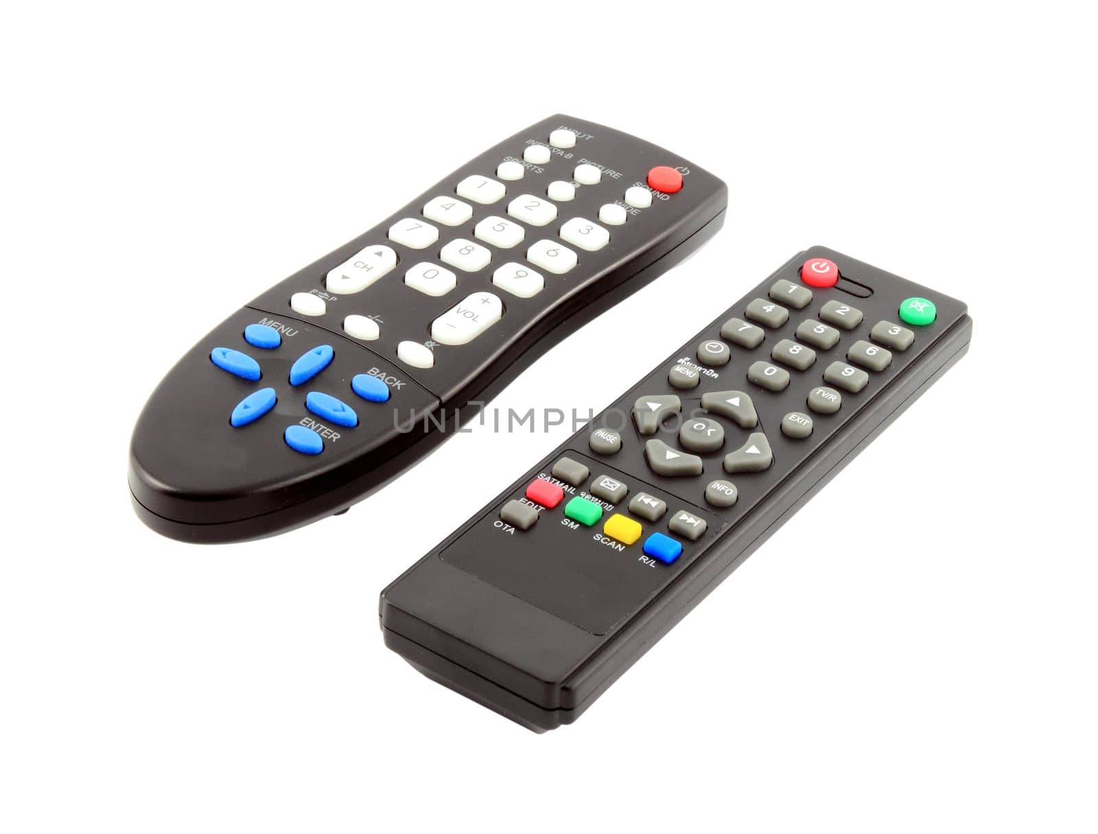 two TV remote control on a white background