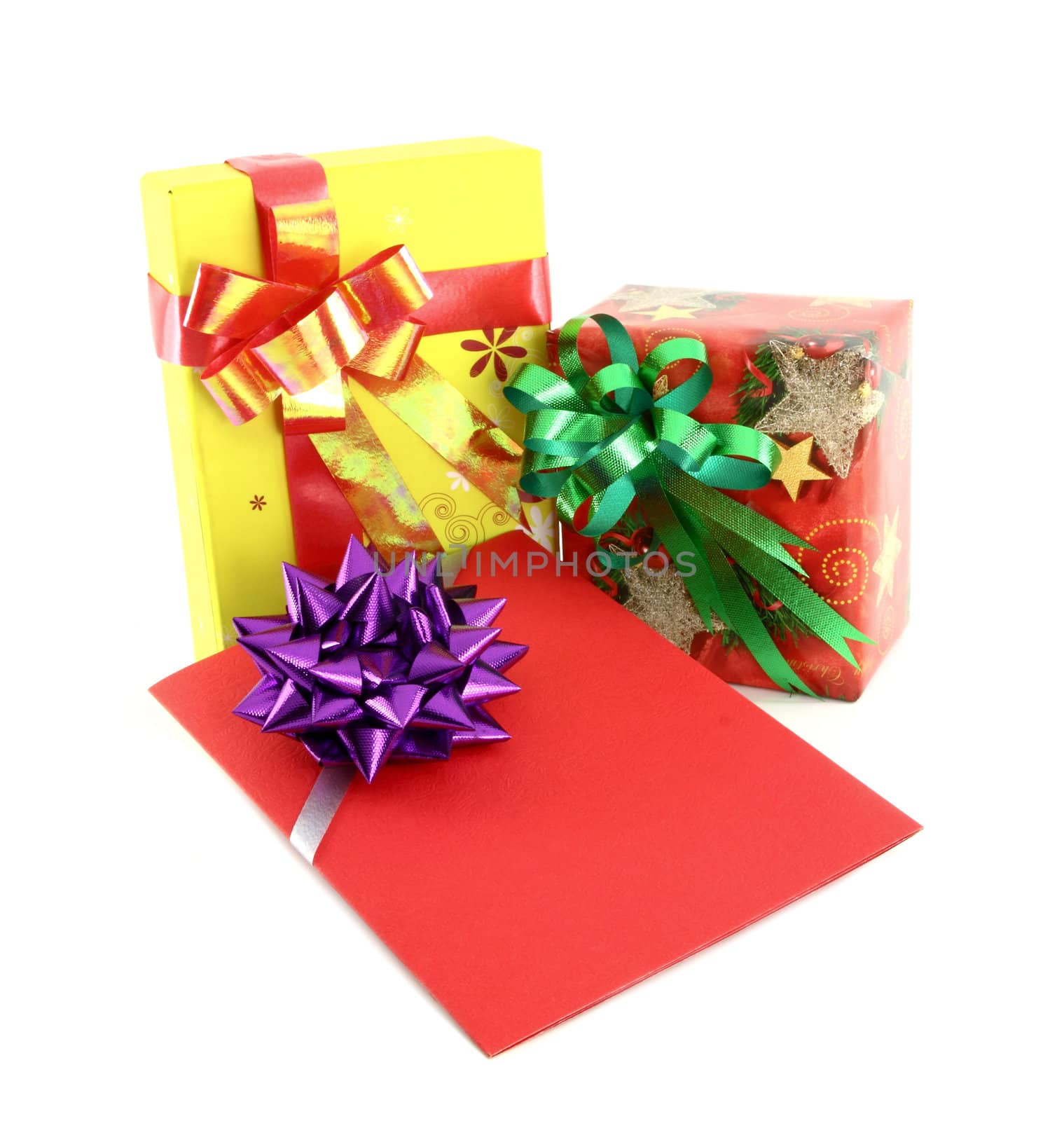 gift and gift card on white background