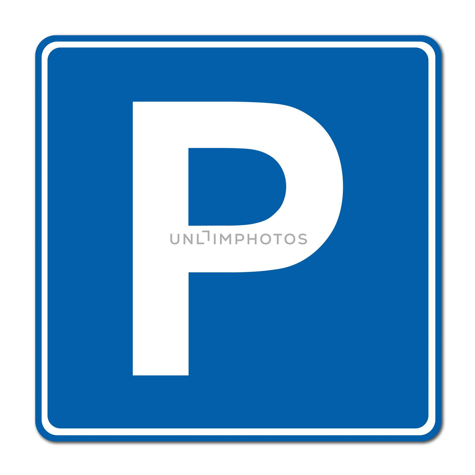 Parking traffic sign on white background