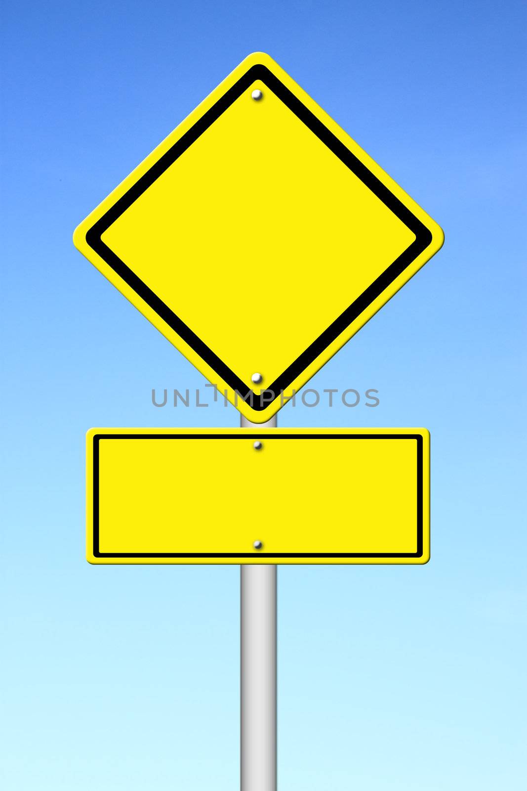 blank yellow traffic sign with blue sky by geargodz