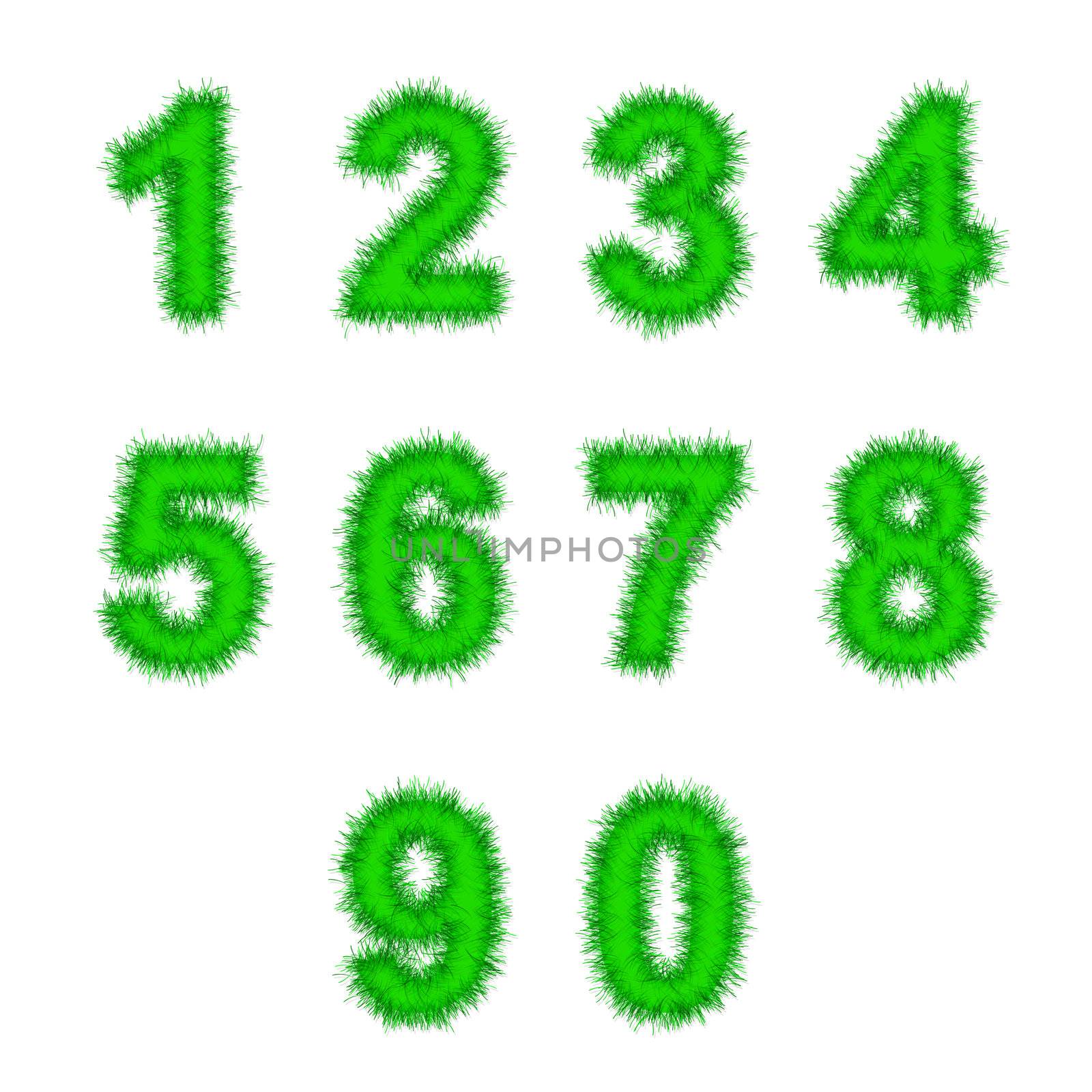 green tinsel digits on white background