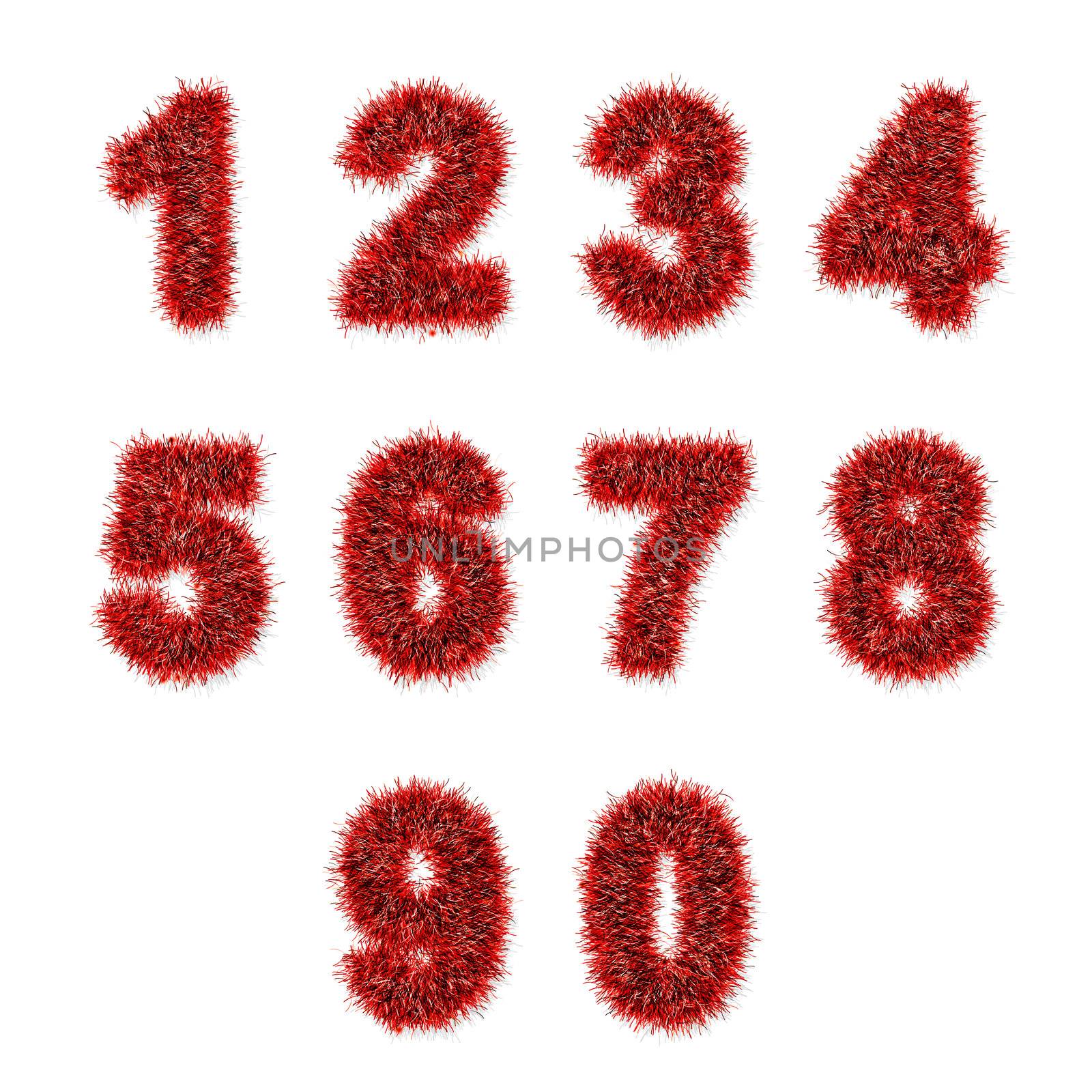 red tinsel digits on white by geargodz