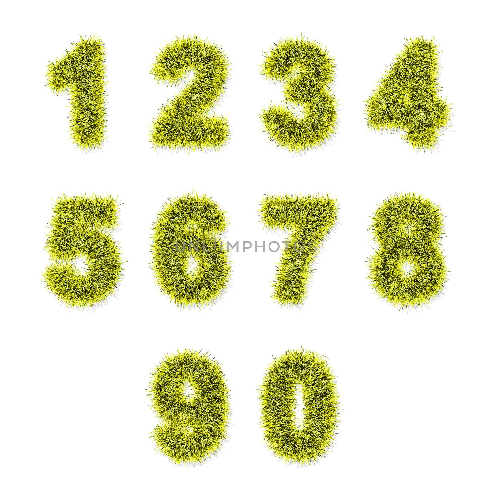 yellow tinsel digits on white background