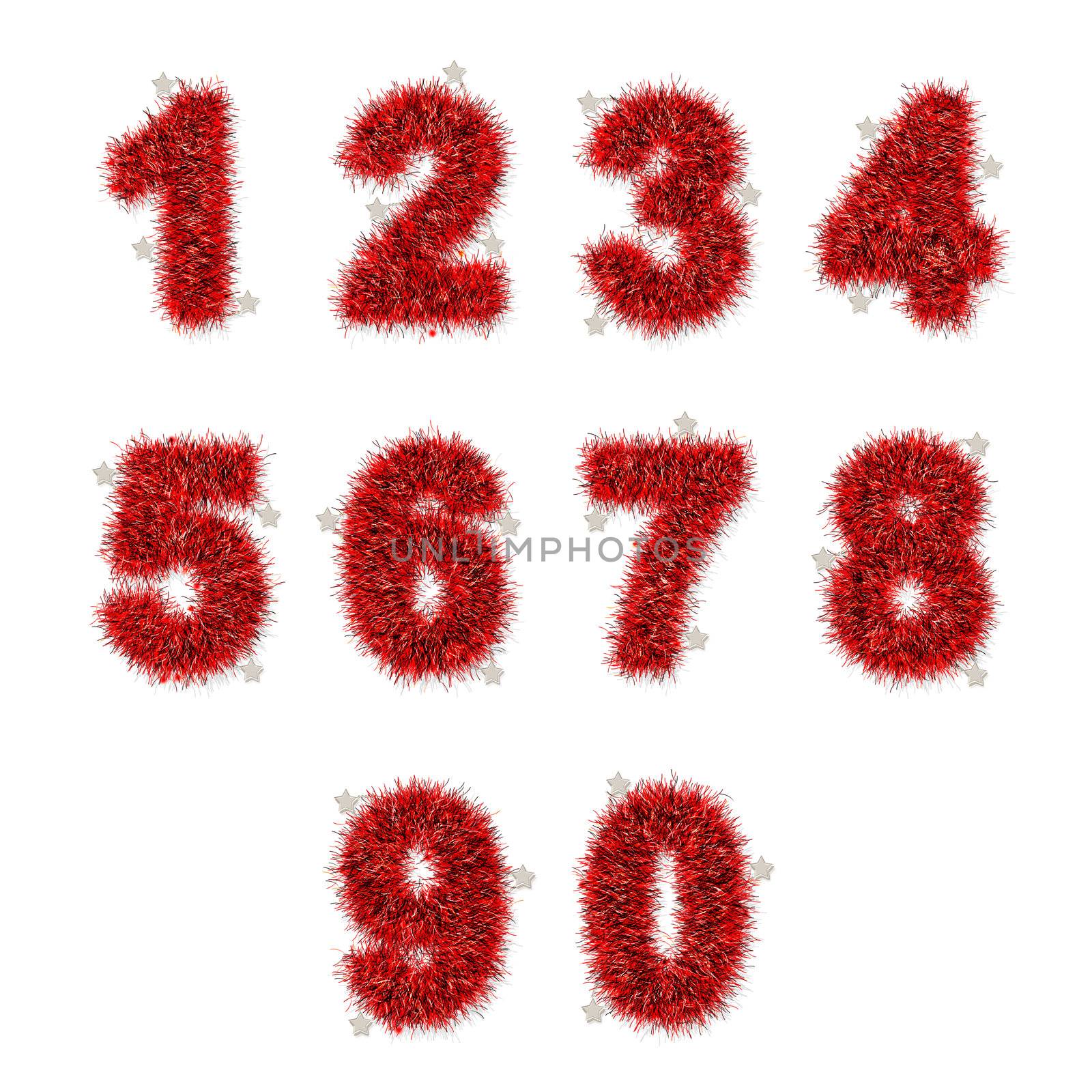 red tinsel digits with star on white by geargodz