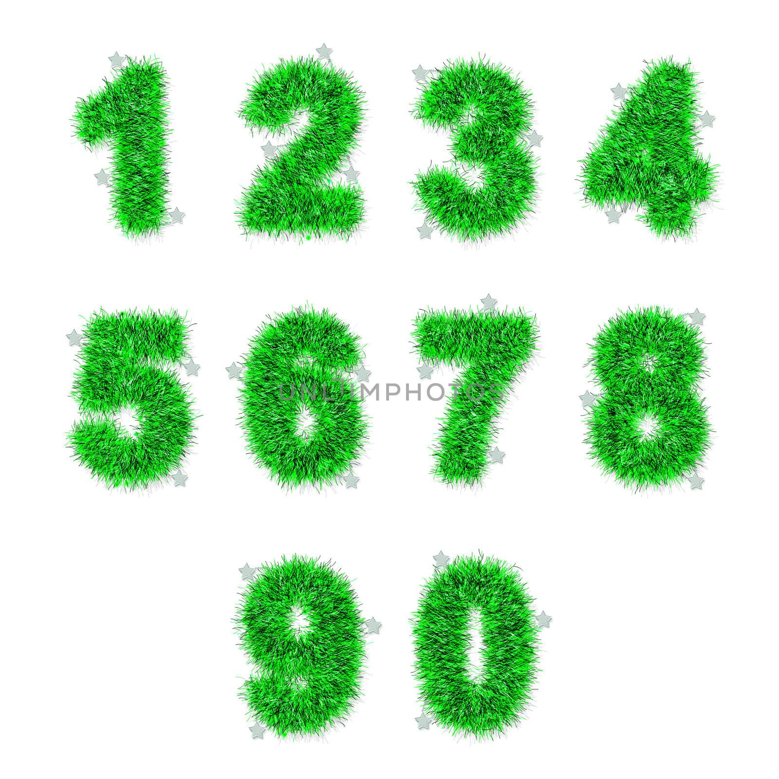 green tinsel digits with star on white background