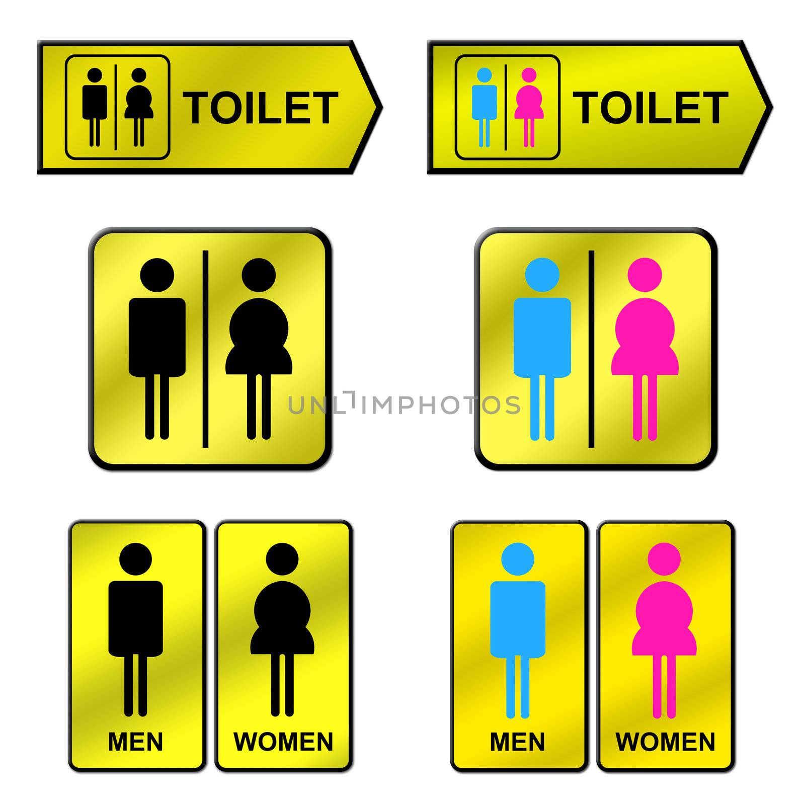 6 golden toilet sign on white