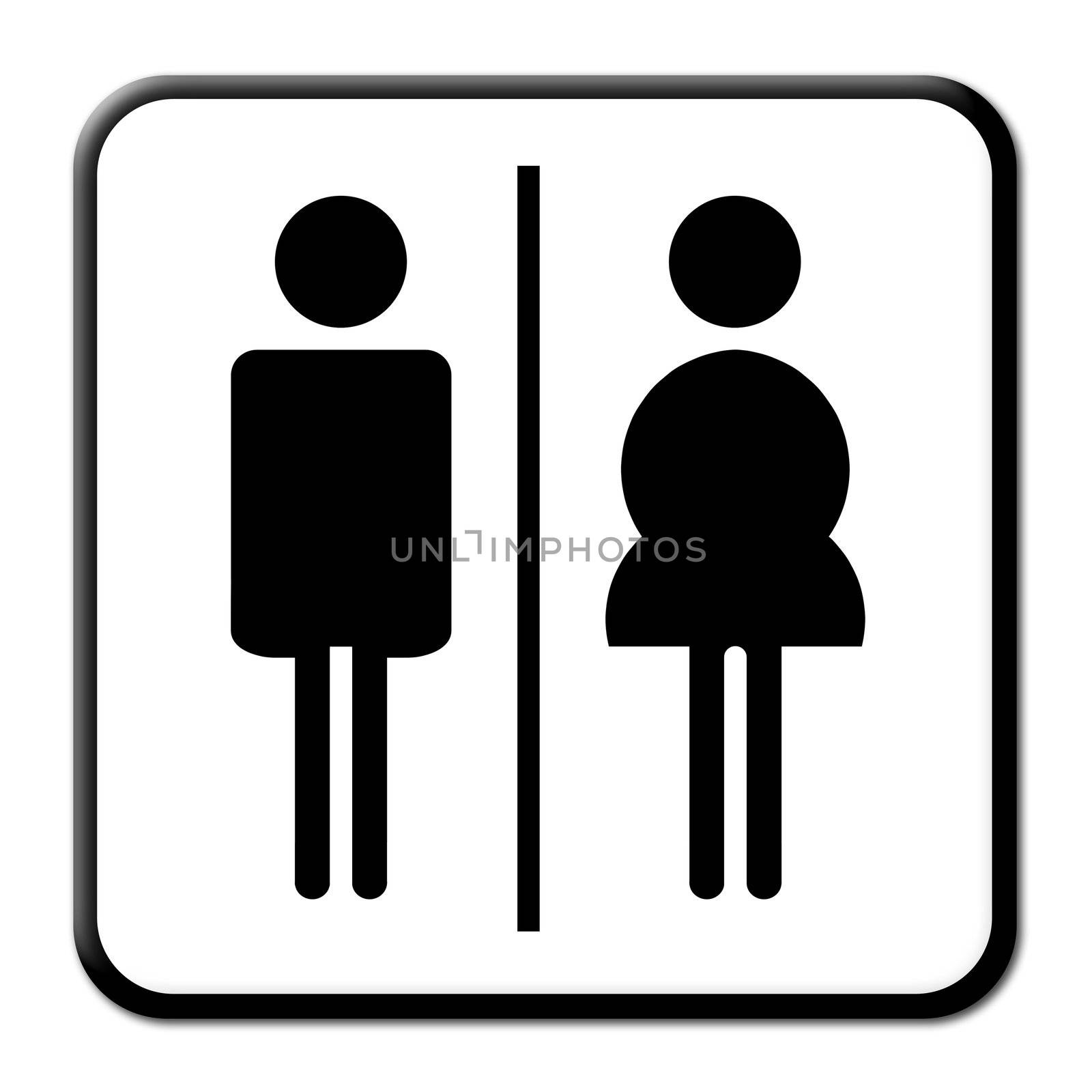 Man & Woman restroom sign on white