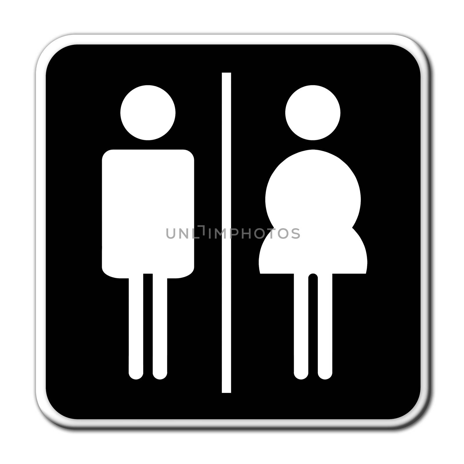 Man & Woman restroom sign on white