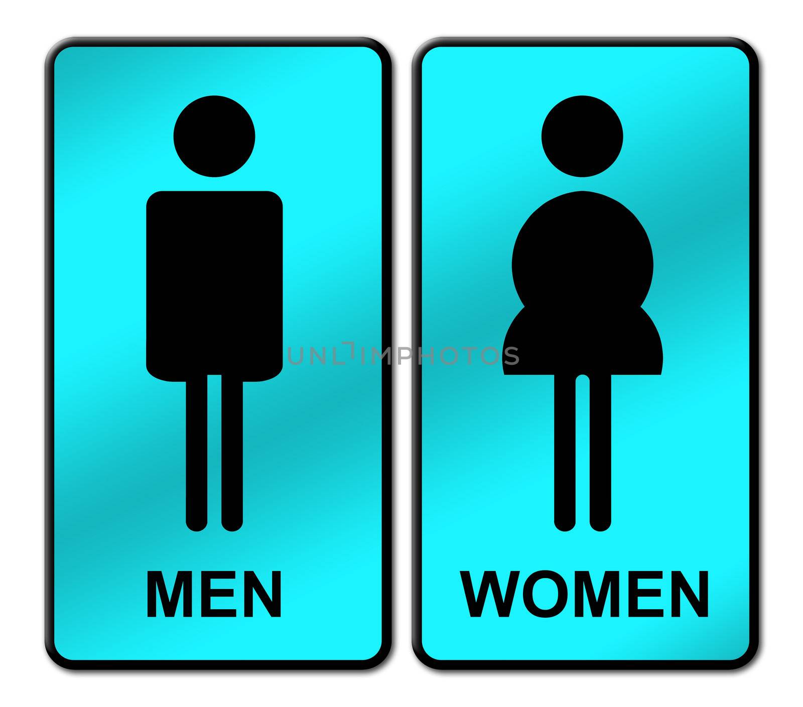 Man & Woman restroom sign on white