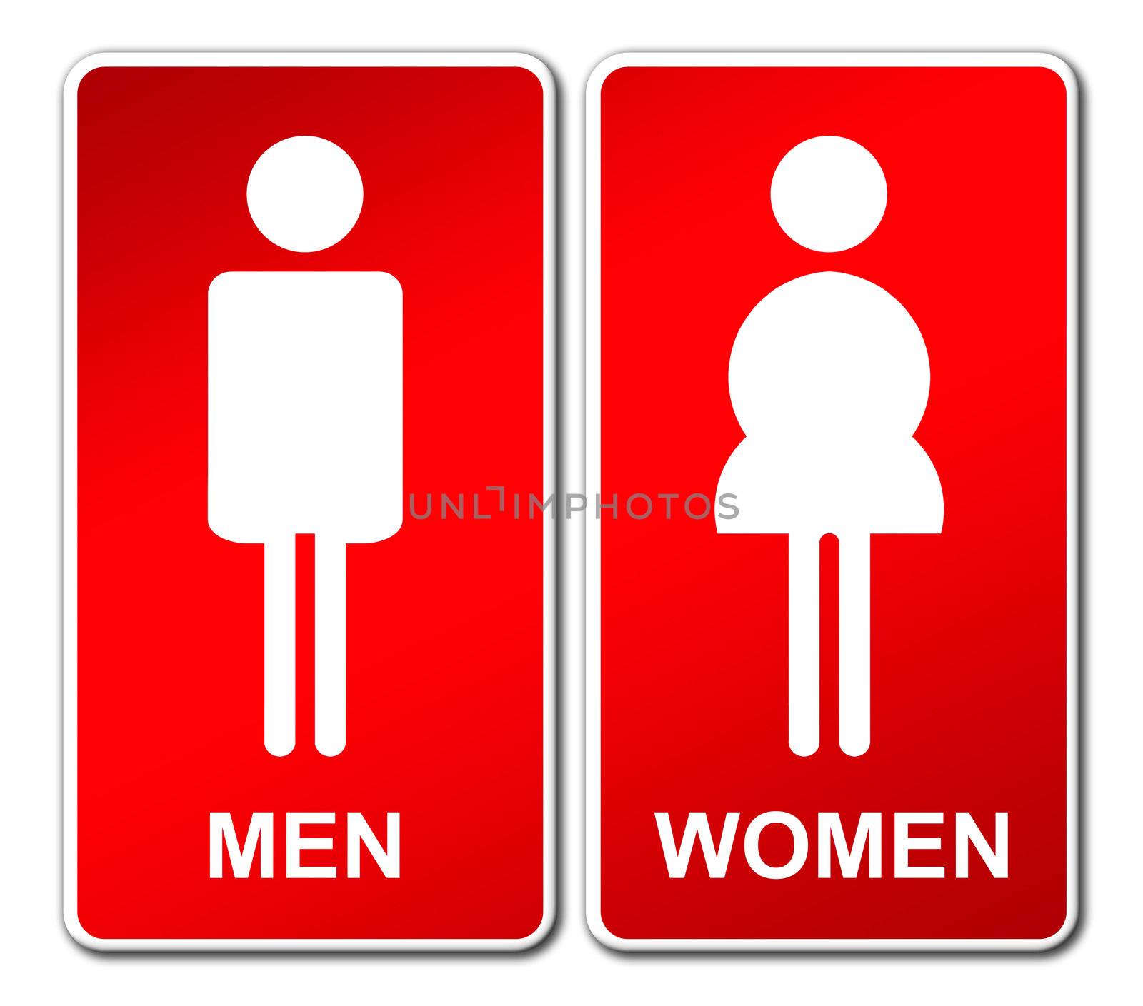 Man & Woman restroom sign on white